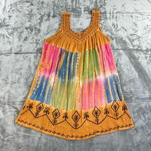 Rima Beachworld Boho Tunic Dress Womens One Size Tie Dye Embroidered Lightweight